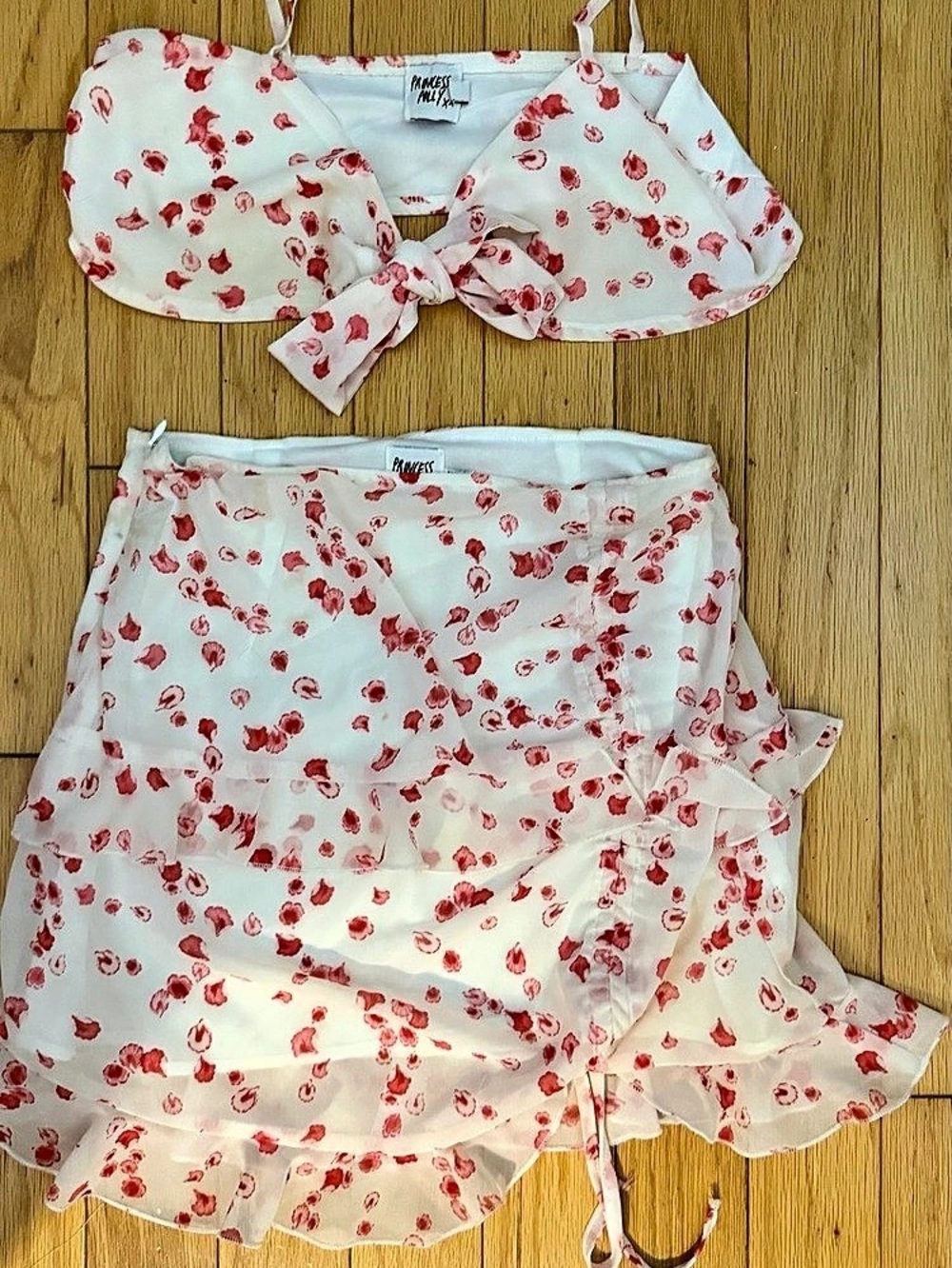 Princess Polly Floral Ruched Halter Crop Top & Skirt Set US 6